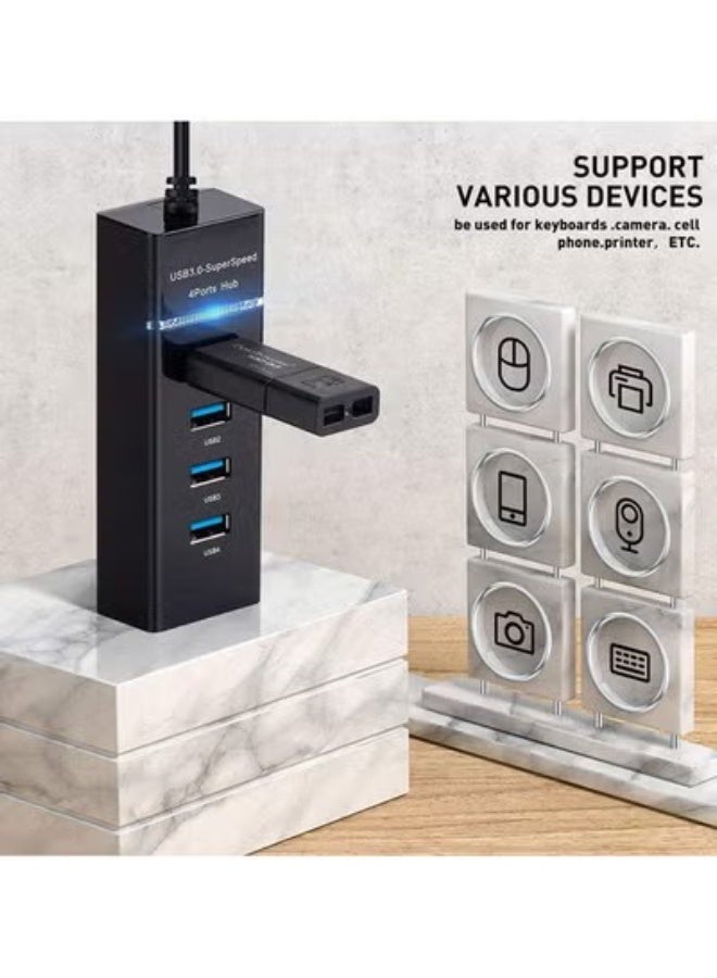 روهز مقبس USB 3.0 بدوائر 4، مُحوِّل كابل 480 ميجابت/ثانية، لون أسود - Image 1